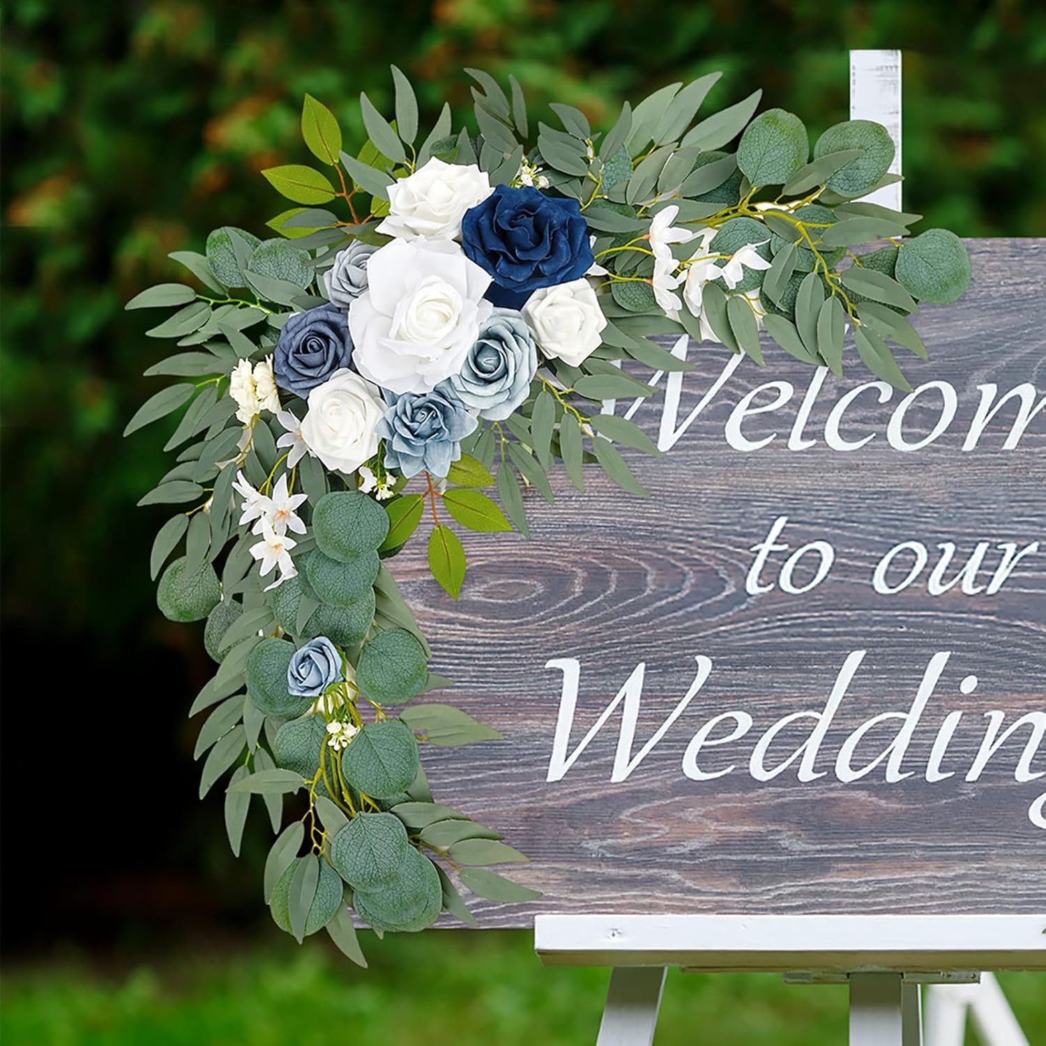 Wedding Arch Flowers (Pack Of 2), Artificial Dusty Blue Flowers Faux Flower Swag Welcome Sign Floral Arrangements For Wedding Ceremony Reception Party Home Decor