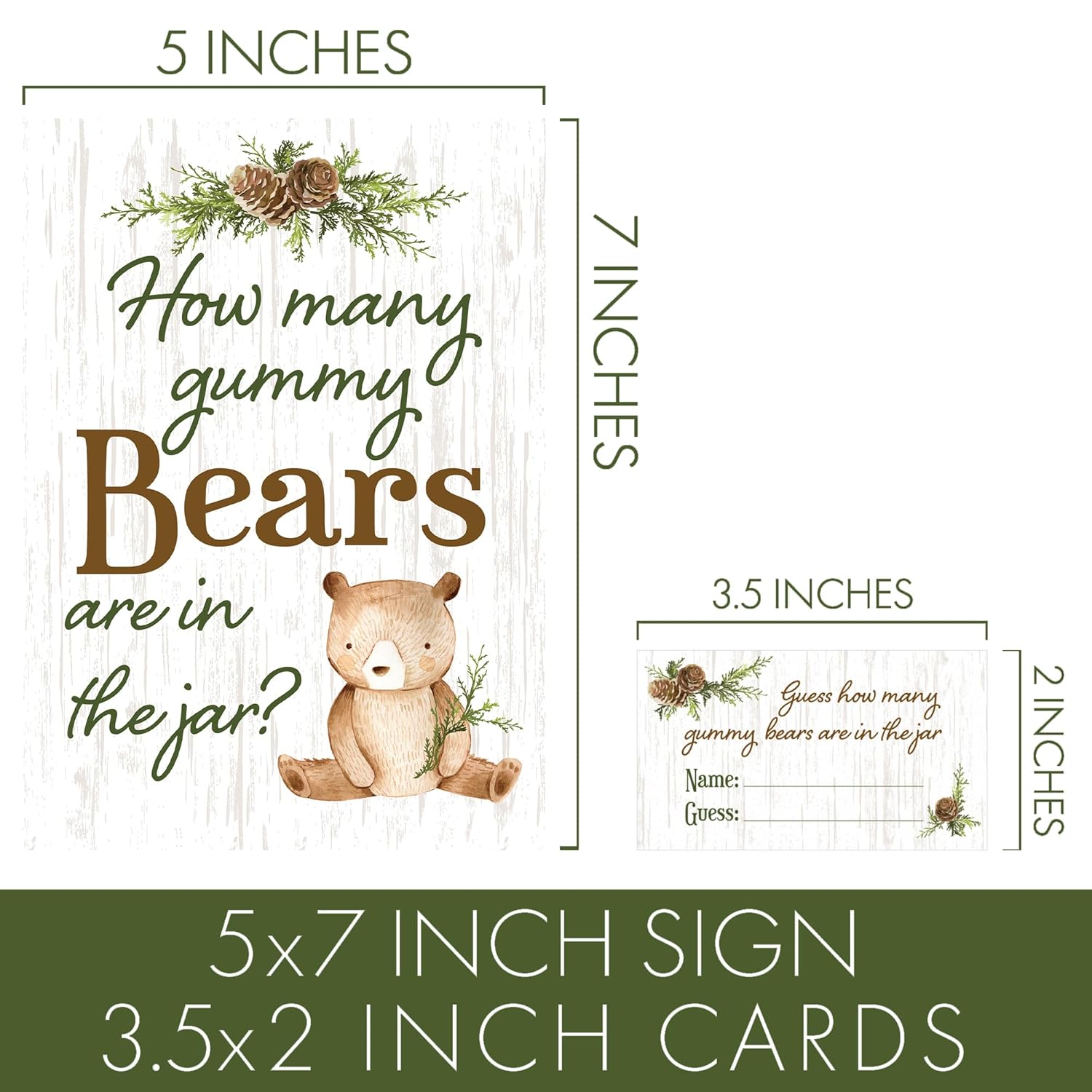 Guess How Many Gummy Bears Woodland Baby Shower Game (Sign With Cards)