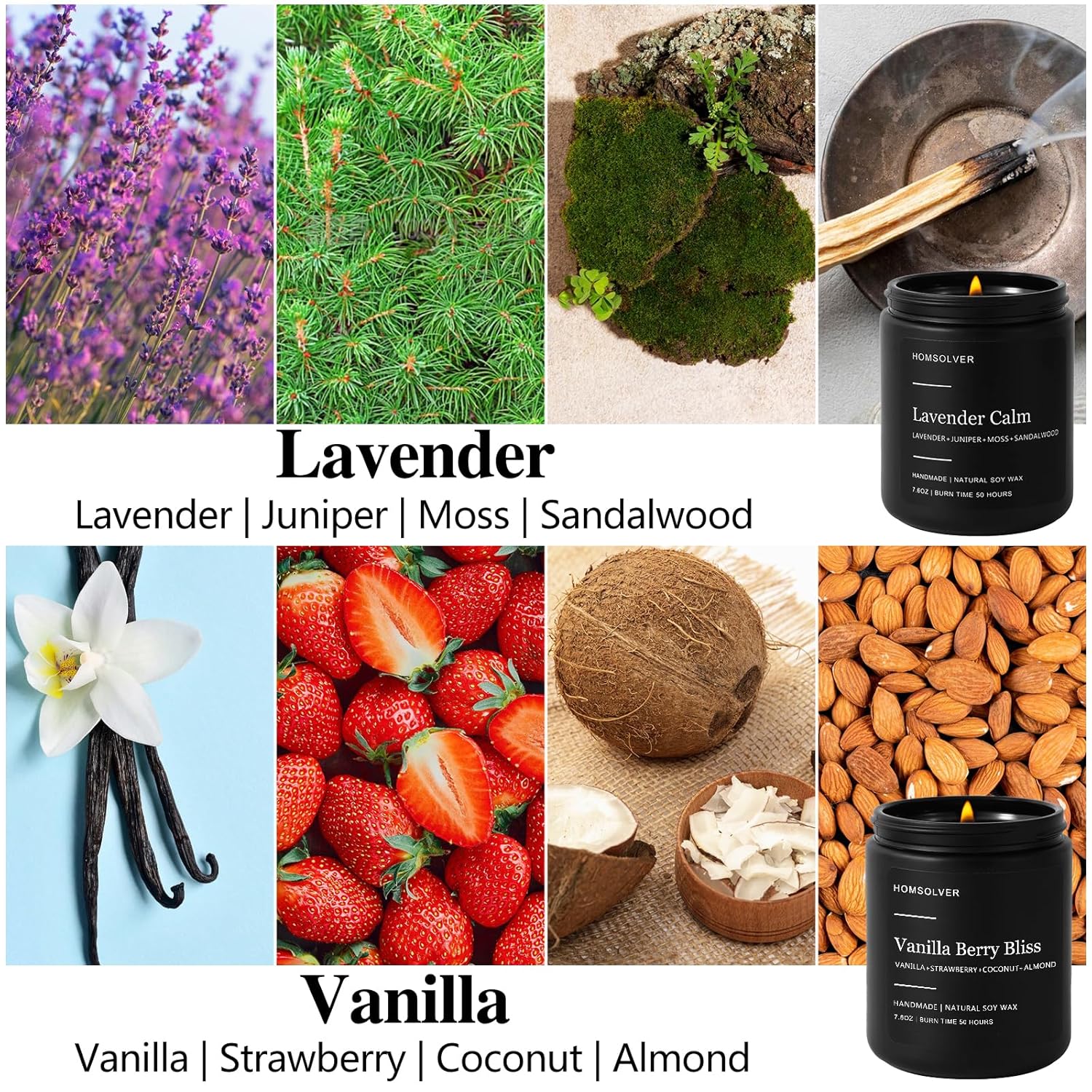 Set Of 4 Scented Candles For Home Decor, Candle Gifts For Dad Men Him, 200Hours Burn Tine, Vanilla, Lavender, Sandalwood, Eucalyptus Scented With Black Jar