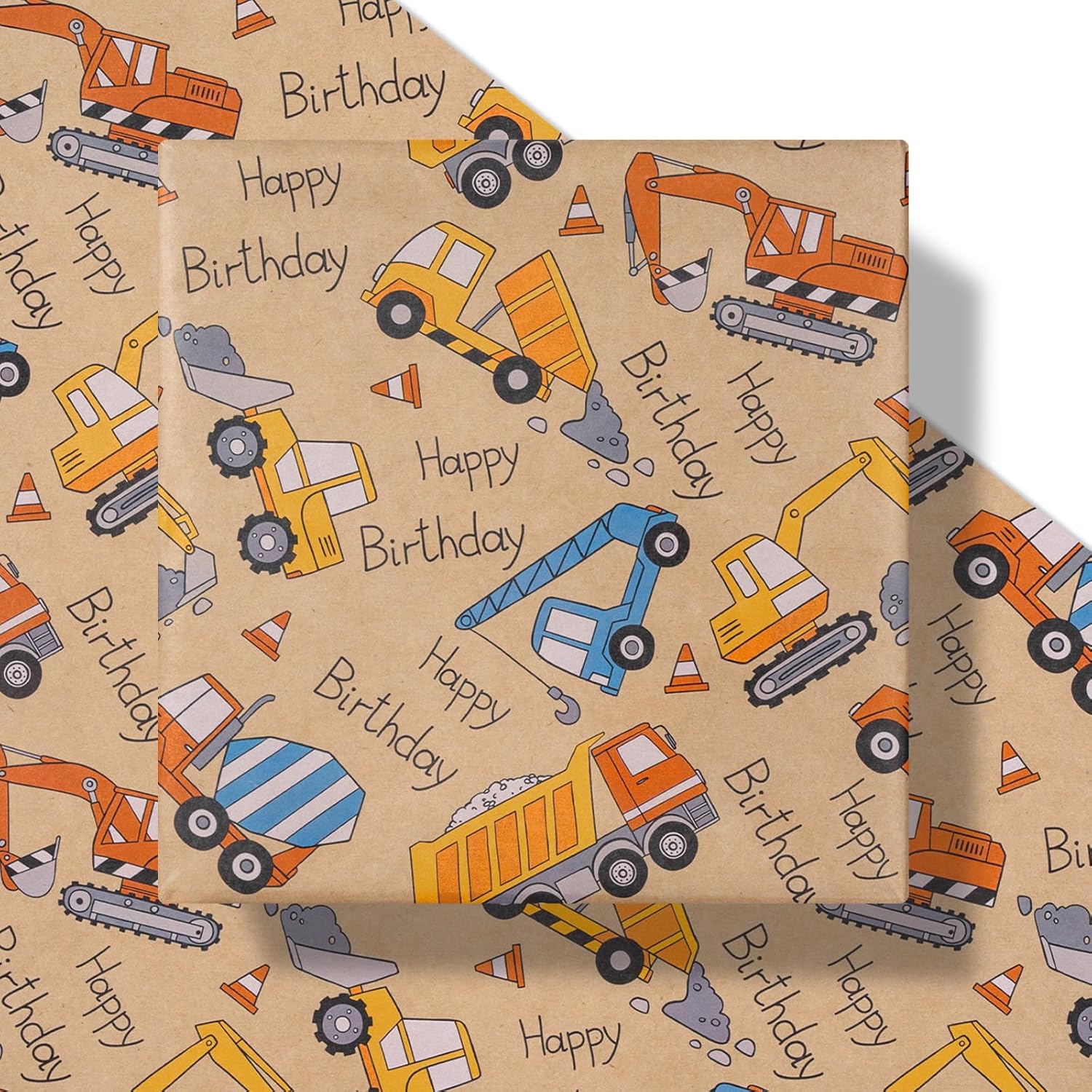 Truck Wrapping Paper Roll, Mini Roll, Colorful Truck And Happy Birthday Text Design Birthday Kraft Wrapping Paper Great For Kids Boys Birthday, Truck Party And More, 17 Inches X 16.4 Feet