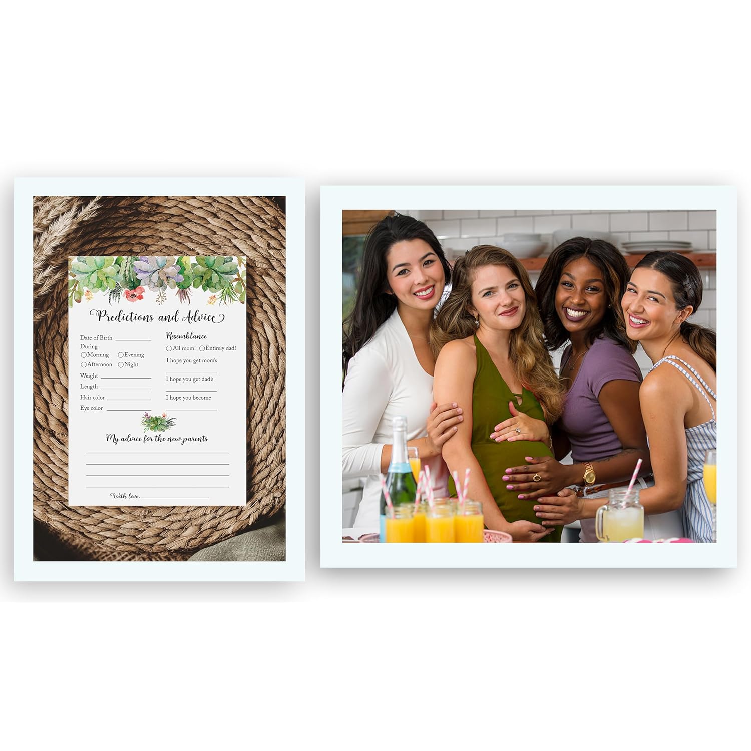 Succulents Prediction And Advice Cards - Pack Of 25 - Gender Neutral Baby Shower Games, New Parents Mom & Dad To Be Mommy & Daddy Message, Greenery Couples Coed Shower Activity Keepsake Book G300-Pdav