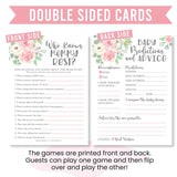 Baby Shower Games For 25 Guests - Pink Floral Baby Predictions & Advice Cards, Who Knows Mommy Best, Nursery Rhyme Trivia Game, Who Is My Mama Babyshower Games For Girl, Made In Usa
