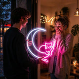 Moon Cat Neon Sign Pink White USB LED Wall Light for Bedroom Dimmable Room Decor