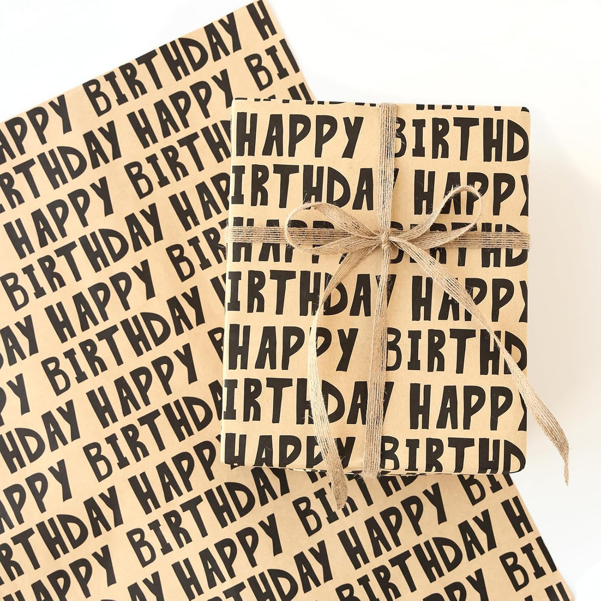 Kraft Birthday Wrapping Paper, 6 Sheets Gift Wrapping Paper-27.5 X 19.6 Inches Per Sheet, Classic Black Lettering Design Pattern For Men, Women, Boys