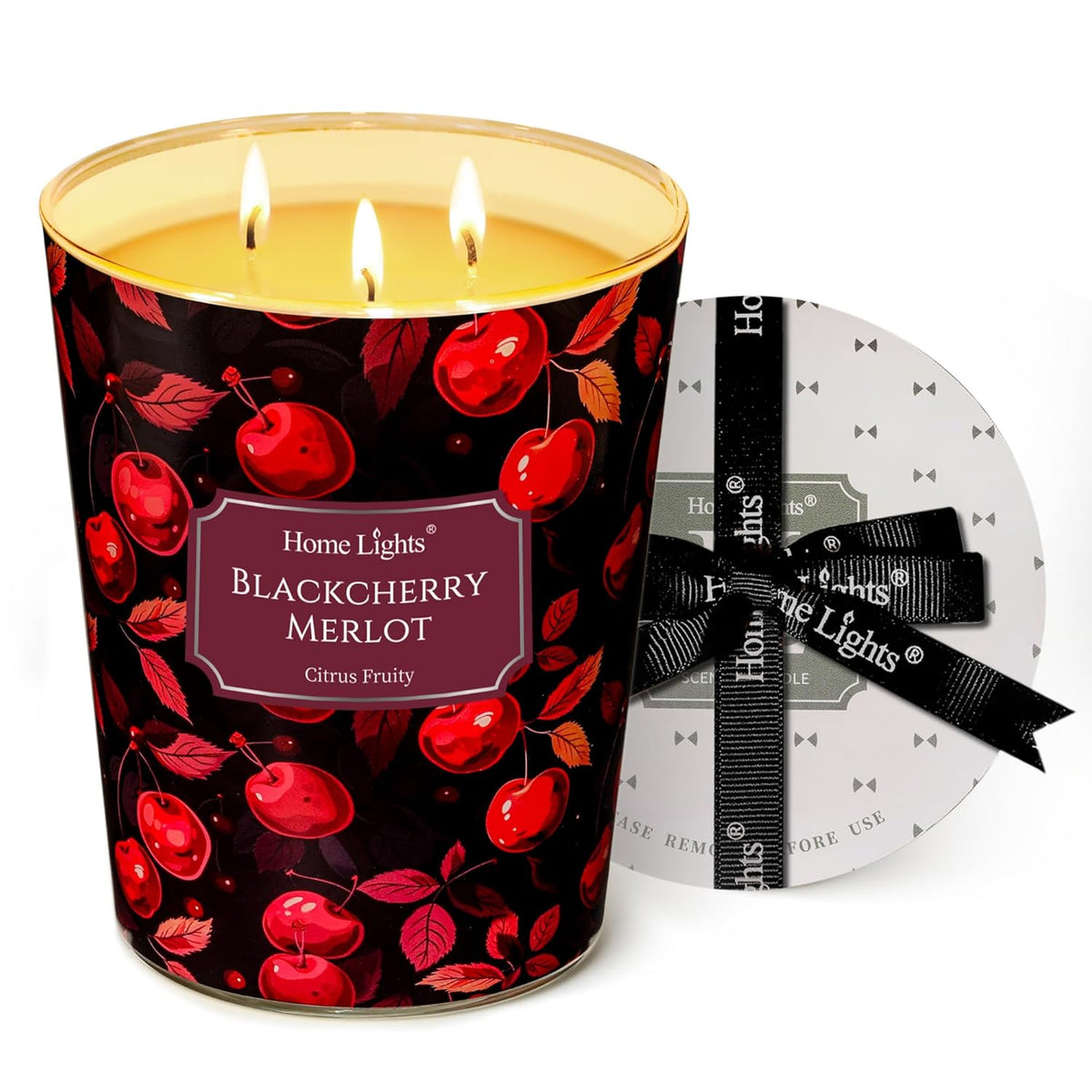 Homelights Scented Candles | Large Jar 34 Oz Natural Soy Candle | 130 Hrs Long-Lasting With 3 Wicks | Eclectic Mixed Styles Home Decor | Gifts For Mom & Women, Blackcherry Merlot