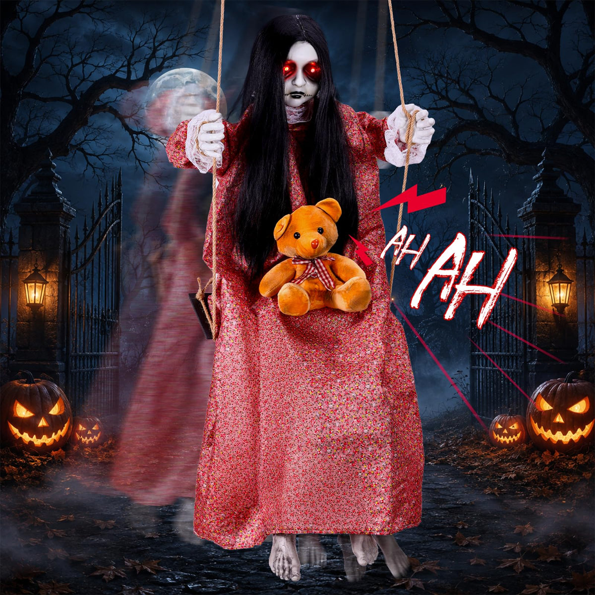 Animated Hanging Swinging Girl Halloween Animatronics Decorations Outdoor