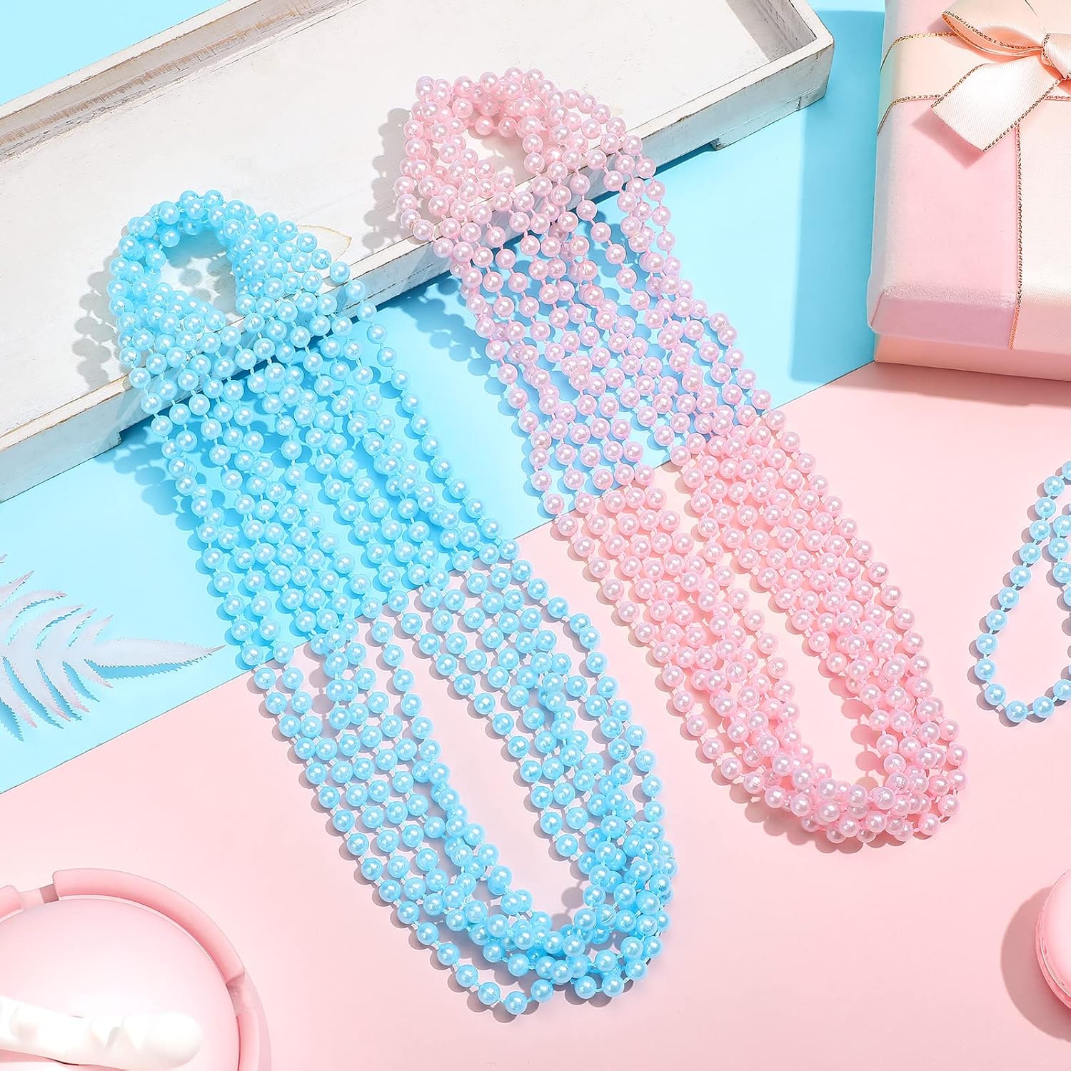 50 Pcs Gender Reveal Beads For Baby Shower Blue Pink Plastic Beads Blue 24 Inch 6 Mm Announcement Party Supplies Gender Reveal Party Favors For Baby Shower