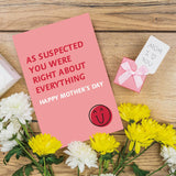 Humor Mother’S Day Card For Her, Funny Mothers Day Card For Mom, As Suspected You Were Right About Everything