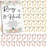 Bridal Shower Games With Rings Funny Hunt Games Sign Wooden Game Sign And 100 Mini Plastic Fake Rings With Diamond For Bride Shower Game Wedding Winner Gifts Party Favors(Flower)