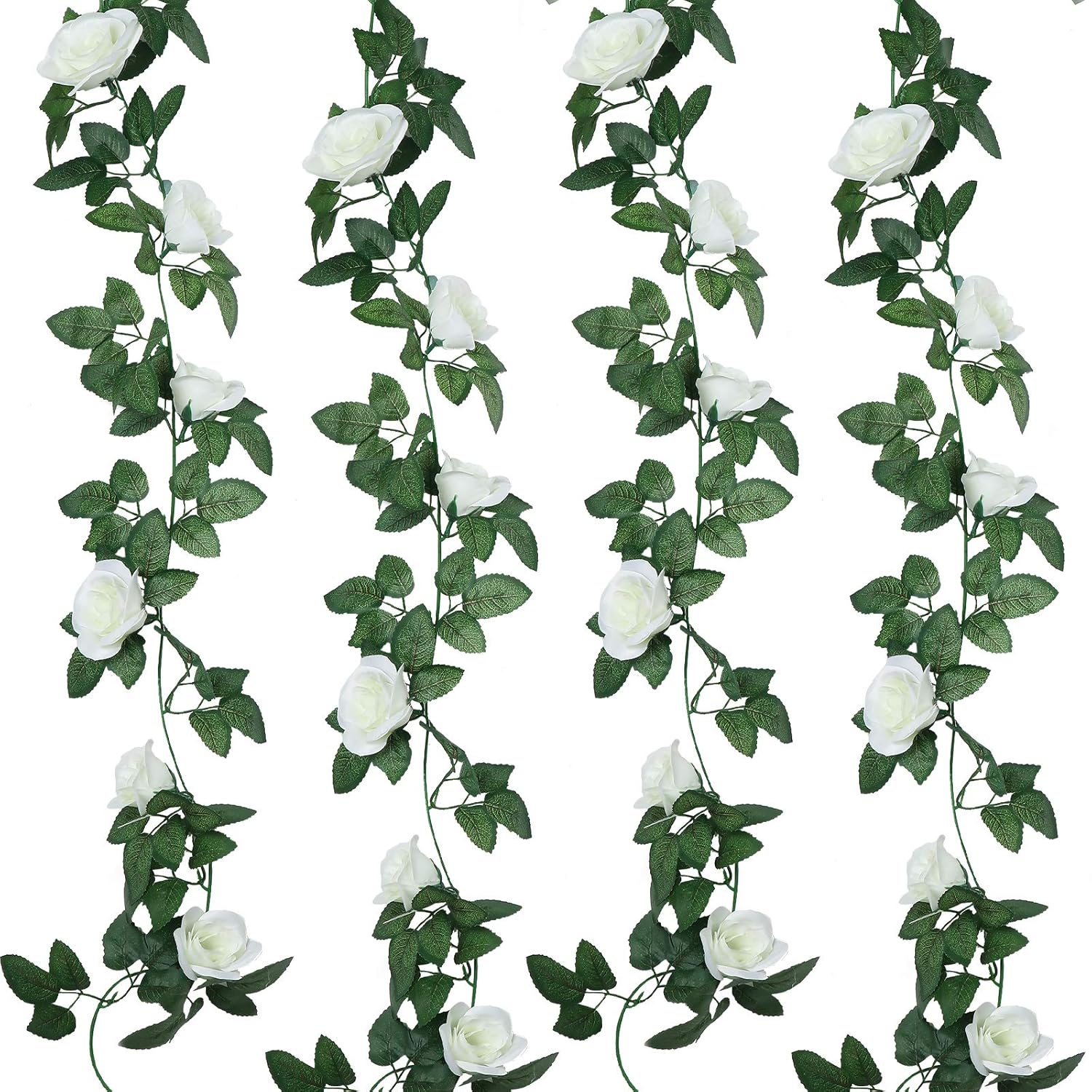 Artificial Rose Garlands Rose Vines Leaves Banners Hanging Fake Floral Garland Flower Vine For Wedding Arch Ceremony Home Garden Outdoor Party Wall Decorations, 14.4 Ft(White,2 Pieces)