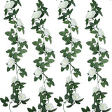 Artificial Rose Garlands Rose Vines Leaves Banners Hanging Fake Floral Garland Flower Vine For Wedding Arch Ceremony Home Garden Outdoor Party Wall Decorations, 14.4 Ft(White,2 Pieces)