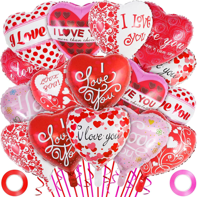 Valentine’S Day Balloons, 16 Pcs Heart Shaped I Love You Balloons, Lar