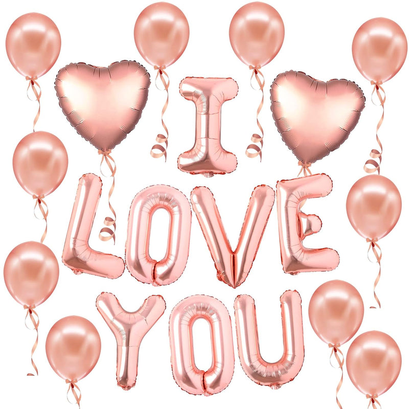 , Rose Gold I Love You Balloons - 18 Inch, Pack Of 20 | Letter Love Ba