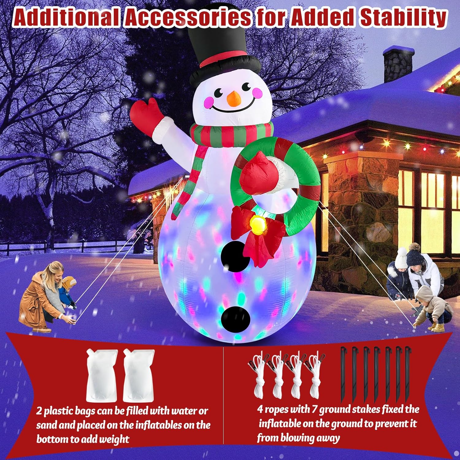 14Ft Giant Christmas Inflatables Snowman Holding Garland Built-In Rotating Led Lights, Xmas Blow Up Inflatable Snowman O