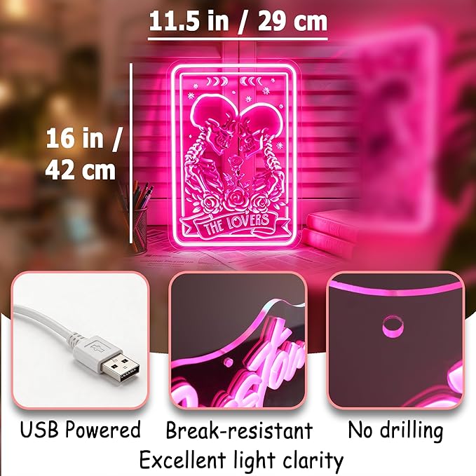 Skeleton Lover Neon Sign USB Powered LED Wall Decor Light for Room Decoration