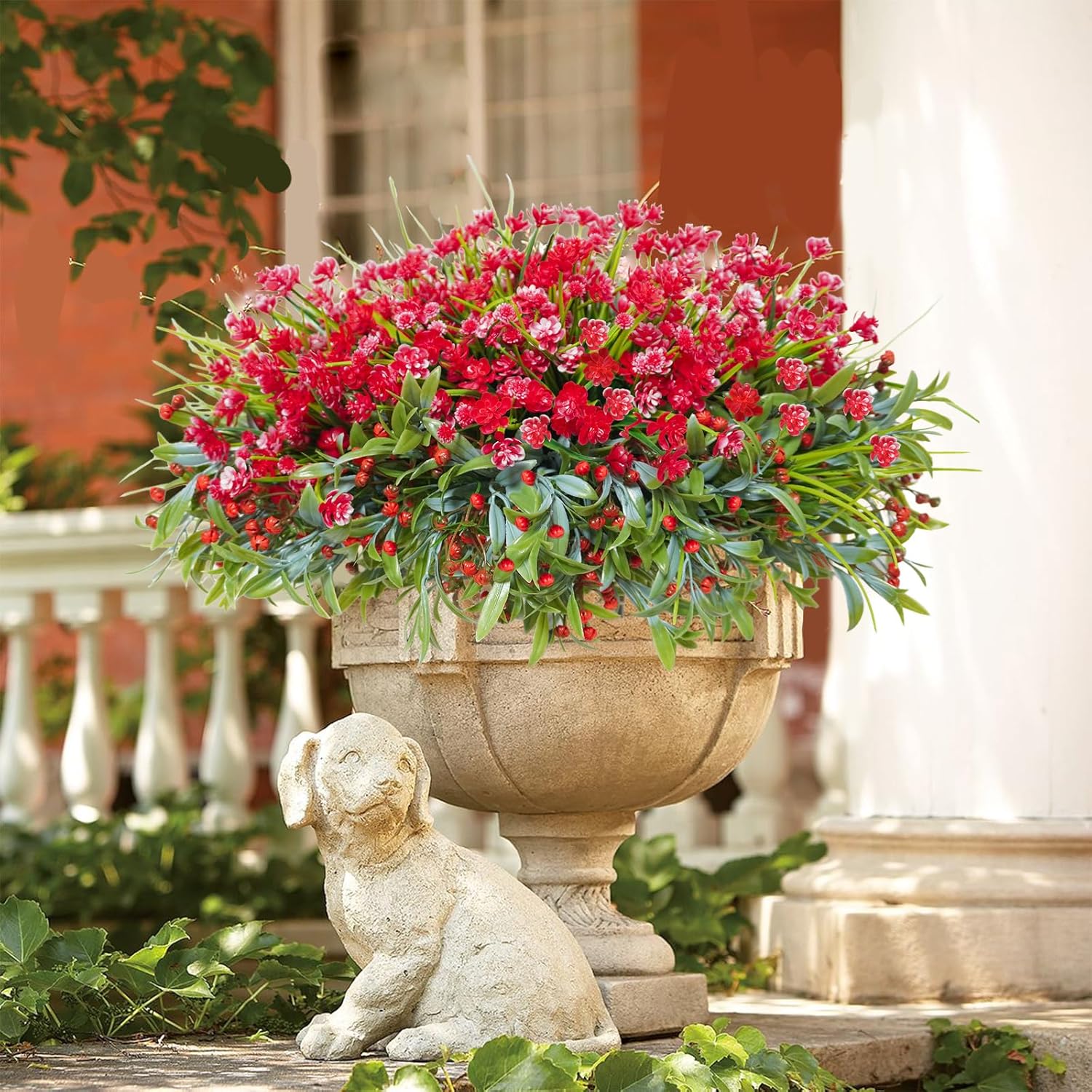 36 Pcs Artificial Flowers For Outdoor, Uv Resistant Outdoor Fake Plants Faux Plastic Flowers Shrubs For Outside Garden Patio Porch Window Box Spring Summer Decor (Mixed Red)