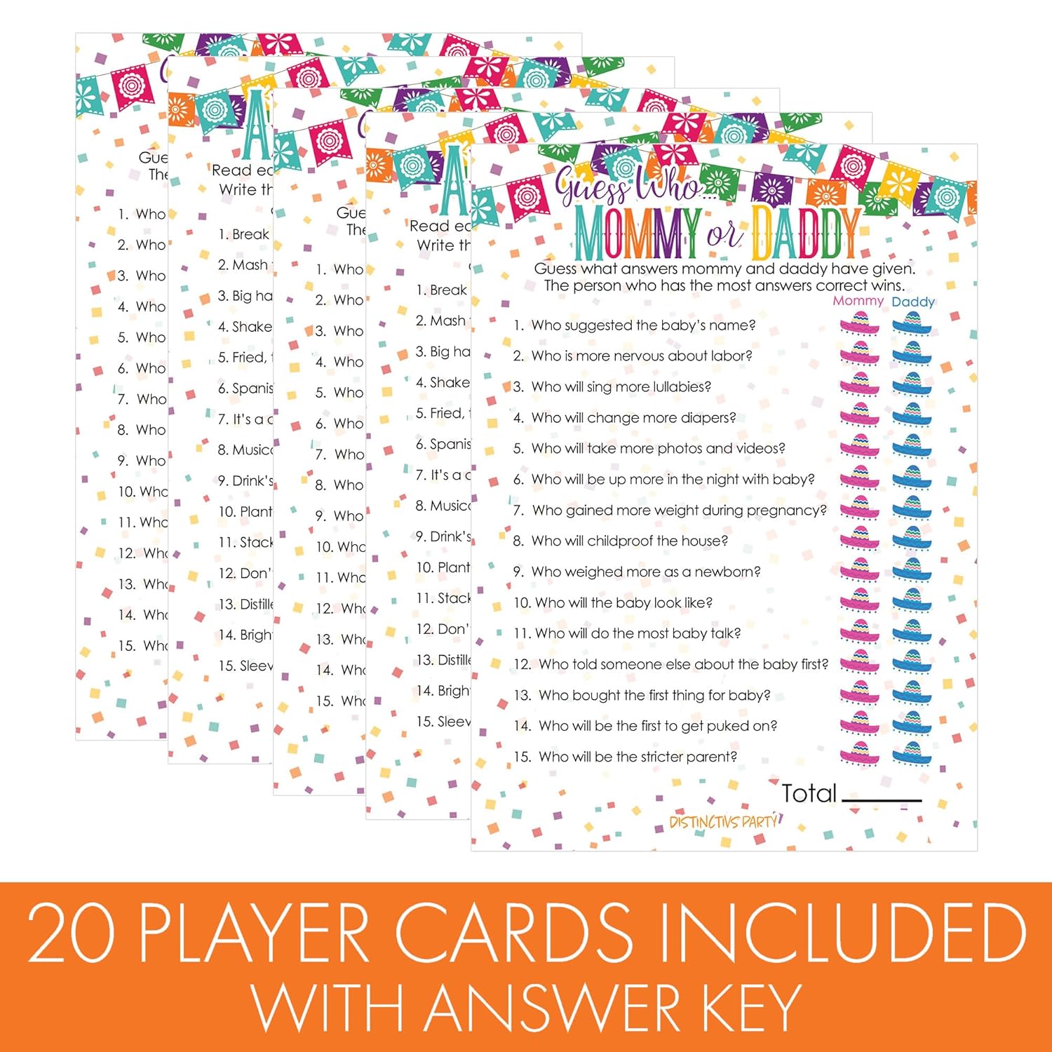 Taco Bout A Baby Shower Games, Mommy Or Daddy Match And All Things Fiesta, 2 Game Bundle - 20 Dual Sided Cards