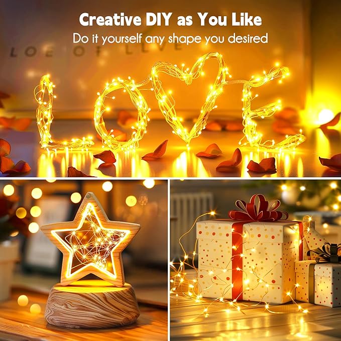 33FT Plug In Fairy Lights 100 LED Warm White Waterproof Silver Wire String Lights for Wedding Patio Indoor Outdoor Decor
