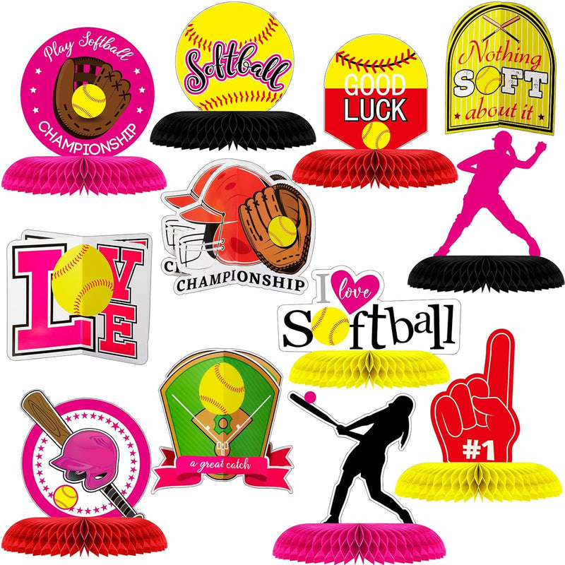 12 Pieces Softball Party Decorations Softball Honeycomb Centerpieces T