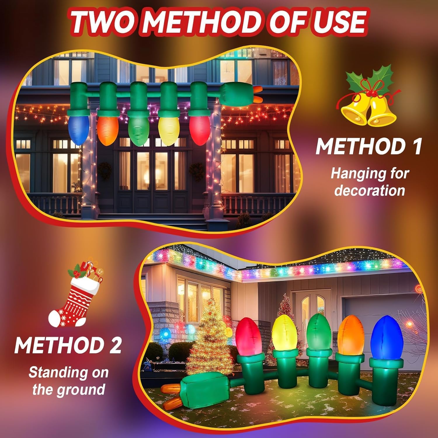 3.3 Ft Tall 10 Ft Long Giant Inflatable Christmas Light Bulb With Led Lights Outdoor Decoration Xmas Blow Up Ornament Bu