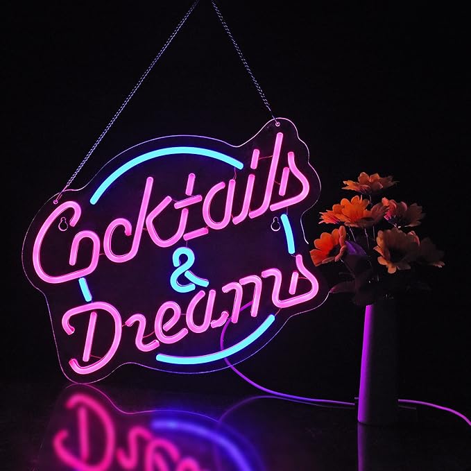 Cocktails and Dreams Neon Sign Dimmable LED Wall Decor for Bar Bedroom Hotel Party Club