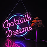 Cocktails and Dreams Neon Sign Dimmable LED Wall Decor for Bar Bedroom Hotel Party Club