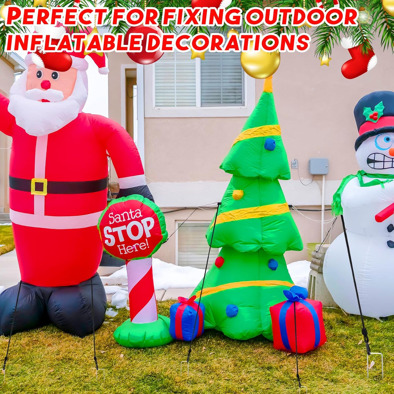 50 Sets Inflatable Stakes And Tethers Metal Inflatable Tie Down Stakes With Hooks Replacement Heavy Duty Garden Yard Pil