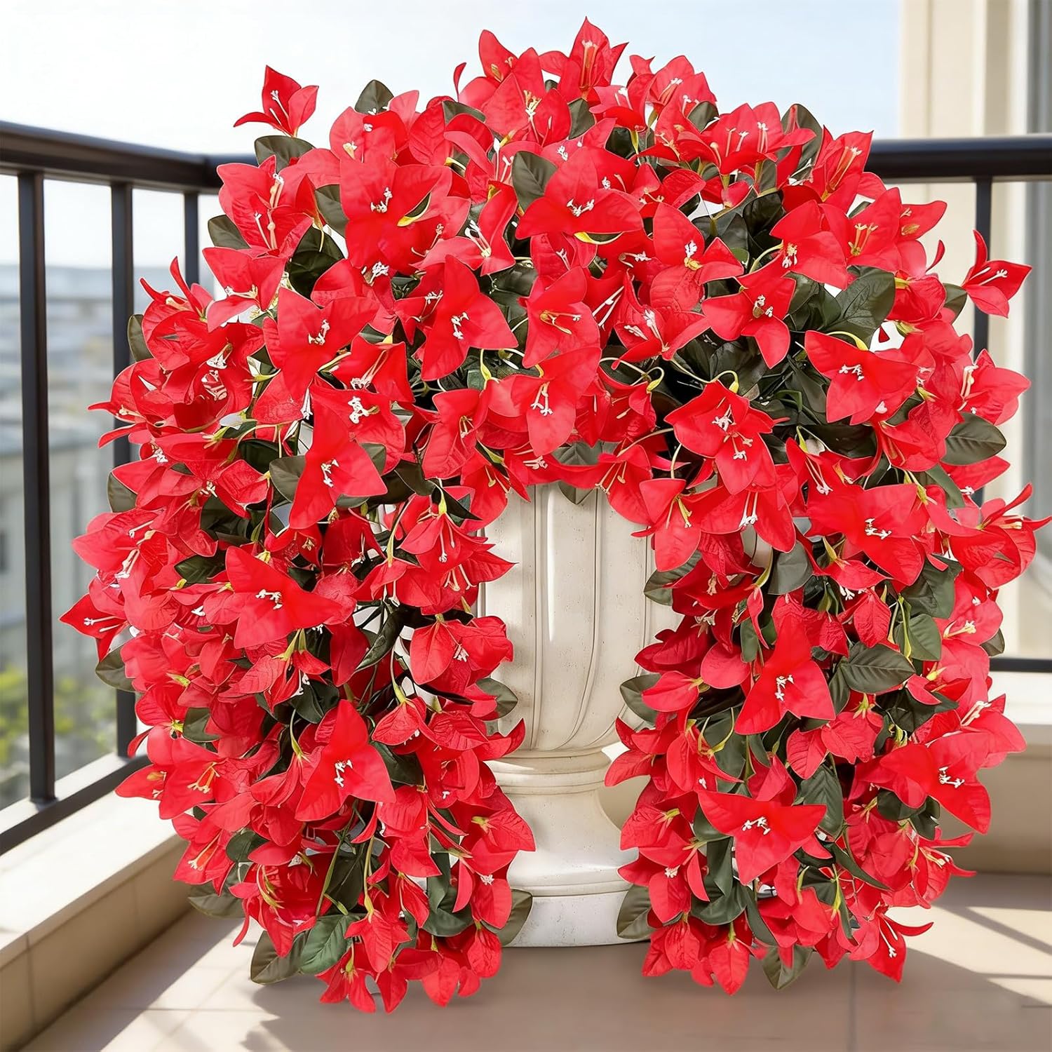 4Pcs 27.5 Inch Red Artificial Bougainvillea Flower Garlands – Silk Fake Vines With 156 Flowers And 48 Leaves, Realistic Artificial Flowers With Stems For Indoor And Outdoor