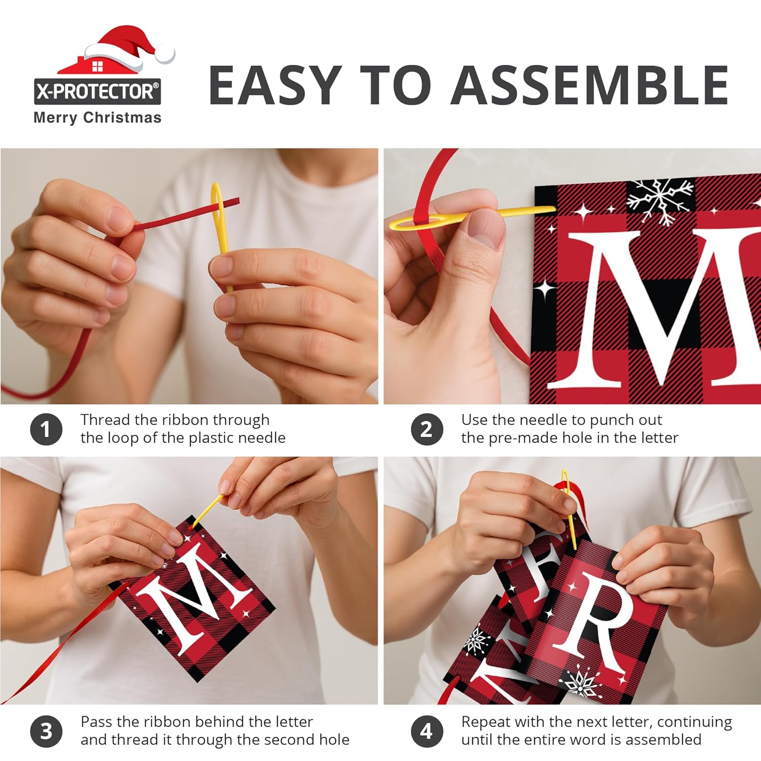 Merry Christmas Banner - Buffalo Plaid Merry Christmas Sign For Fireplace Mantel - Premium Indoor Xmas Decorations For Home & Party - Living Room Christmas Decorations For Mantle!