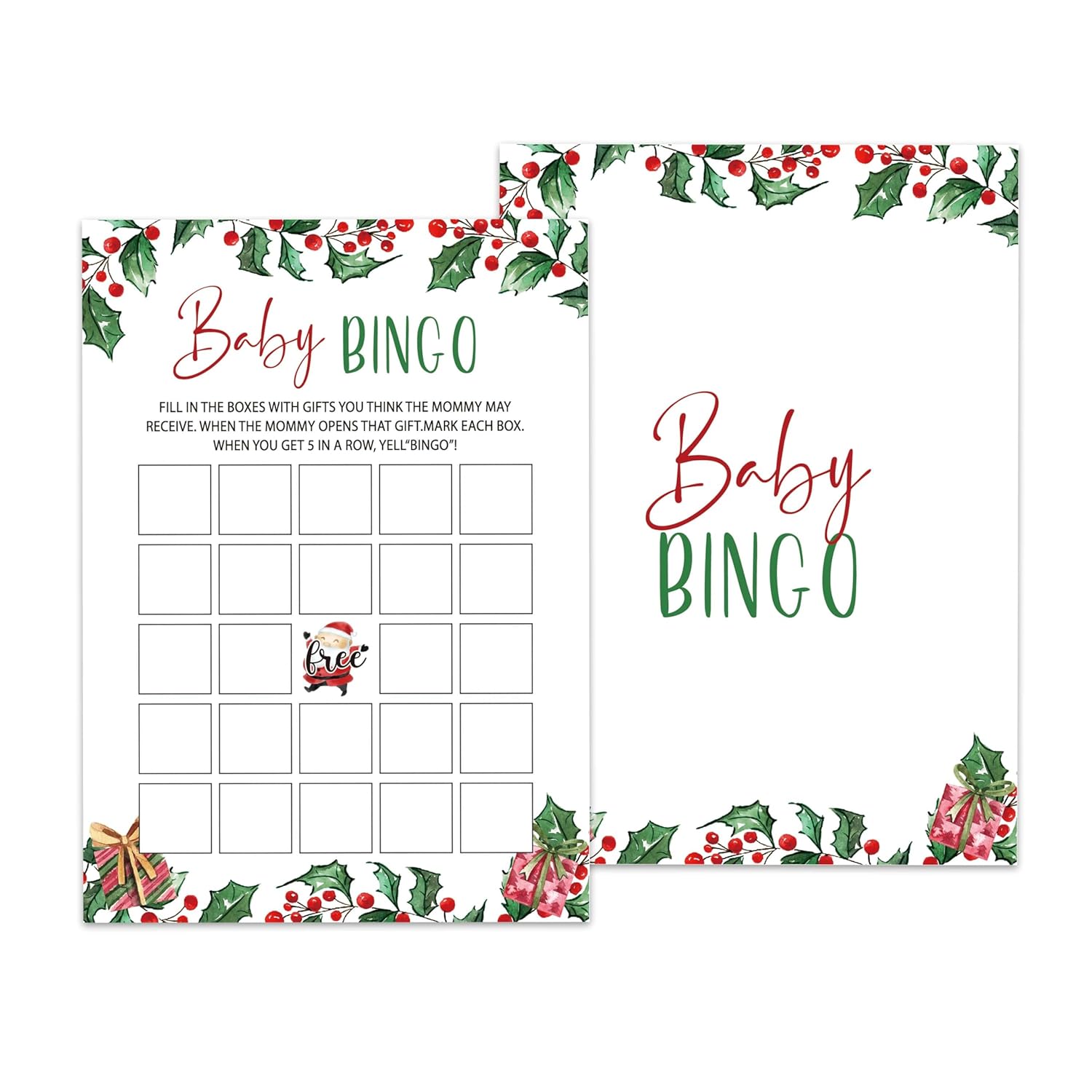 Christmas Baby Shower Games – 25 Pack, Winter Guest Bingo, Christmas Holiday Baby Shower Games Cards, Gender Reveal Party Decorations, Party Favors Supplies, Christmas Baby Shower Ideas -A01