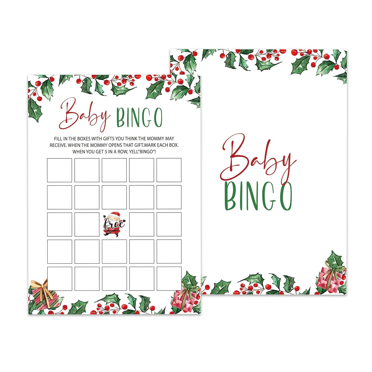 Christmas Baby Shower Games – 25 Pack, Winter Guest Bingo, Christmas Holiday Baby Shower Games Cards, Gender Reveal Party Decorations, Party Favors Supplies, Christmas Baby Shower Ideas -A01