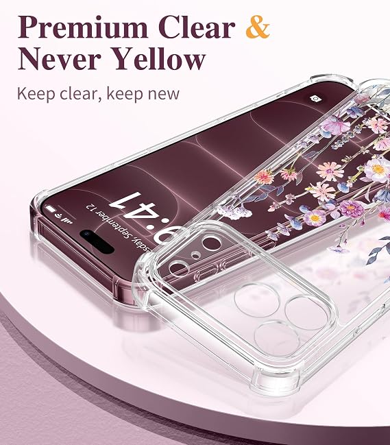Floral Clear Slim Case for iPhone 18 Pro and iPhone 17 Pro Protective Women Phone Cover