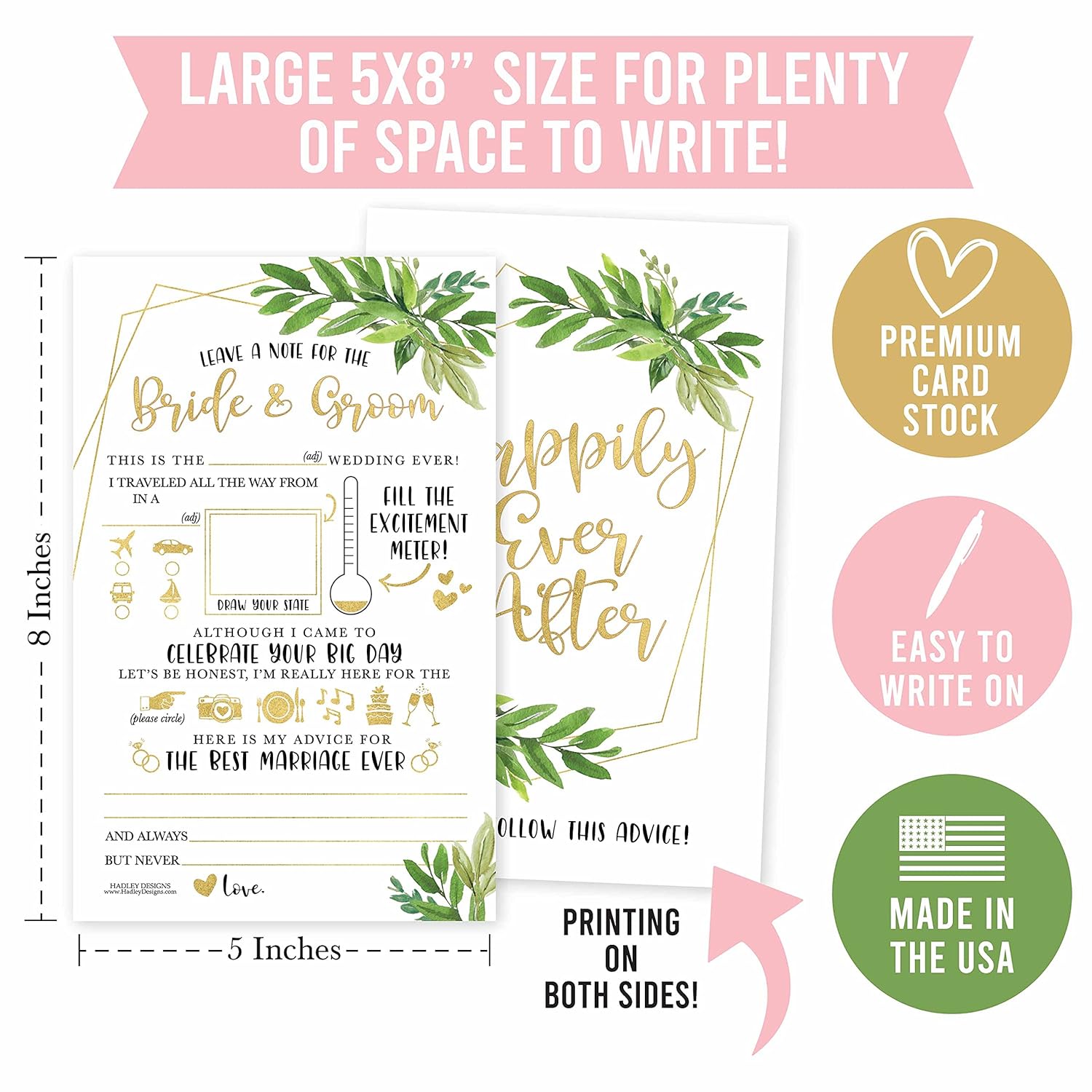 25 Greenery Wedding Advice Cards Boxes For Reception, Wedding Guest Book, Advice For Bridal Shower Games, Guests Advice And Groom Wedding Games