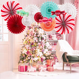 Christmas Hanging Paper Fans Decoration Christmas Peppermint Candy Hanging Ornaments Party Ceiling Hangings Deco Candy Tissue Paper Fans Backdrops Party Supply