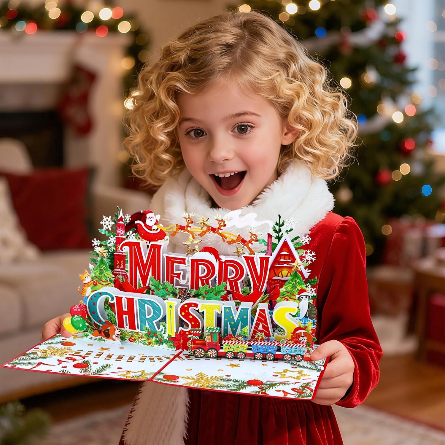 3D Pop Up Christmas Cards, Festive Xmas Popup Card With Unique Holiday Scene For Family, Friends, Includes Envelope And Writing Insert