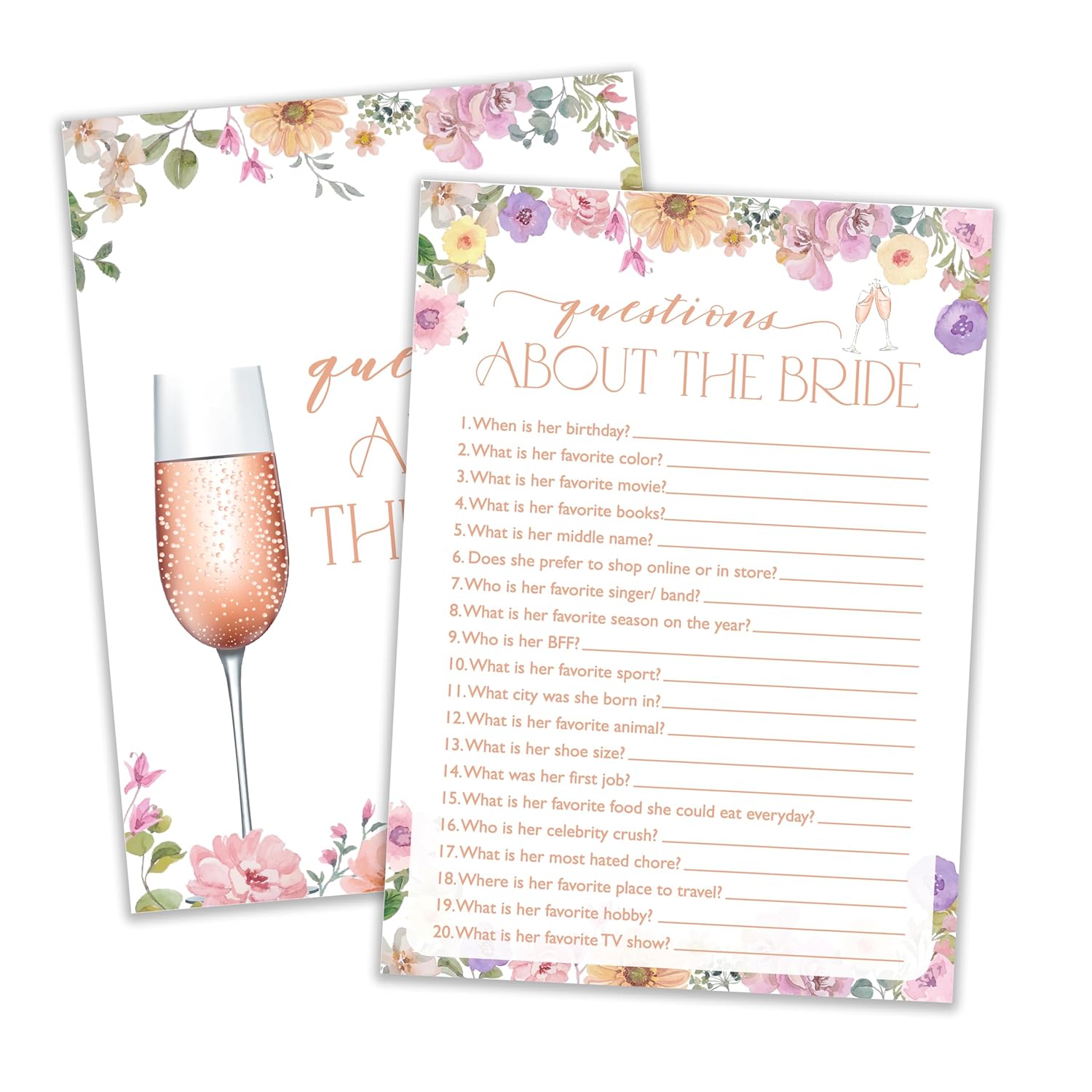Bridal Shower Games, Wildflowers Games, Questions About The Bride Games, Bachelorette Party Decorations, Engagement Party Supplies, Couple Shower Ideas, Spring Flowers Wedding Games For 25 Guests-08