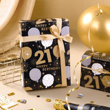 21St Birthday Wrapping Paper - Mini Roll - 17 Inch X 33 Feet - Black Gold Balloon Design For Birthday, Party, Holiday