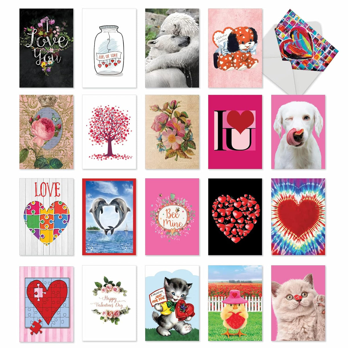20 Assorted Box Set Valentine'S Day Greeting Cards W/5 X 7 Inch Envelopes (20 Designs, 1 Each) Lots Of Love Ac10356Vdg-B1X20