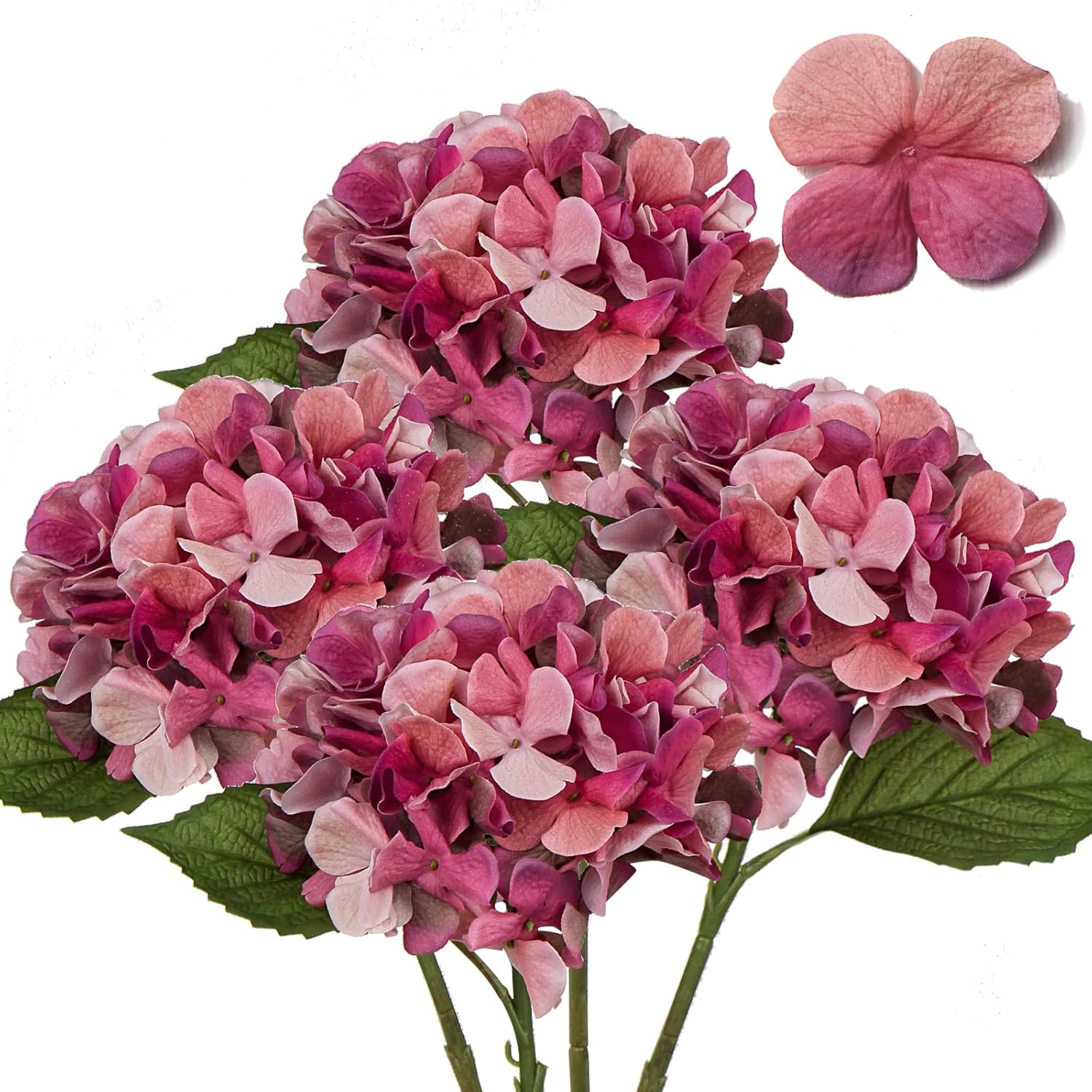 4 Pcs Dried Touch Hydrangeas Artificial Flowers 17" Tall Large Silk Hydrangea Stems Fake Hydrangea Arrangements For Home Office Table Centerpieces-Purple Hydrangea