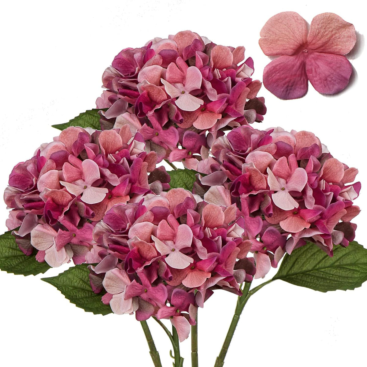 4 Pcs Dried Touch Hydrangeas Artificial Flowers 17" Tall Large Silk Hydrangea Stems Fake Hydrangea Arrangements For Home Office Table Centerpieces-Purple Hydrangea