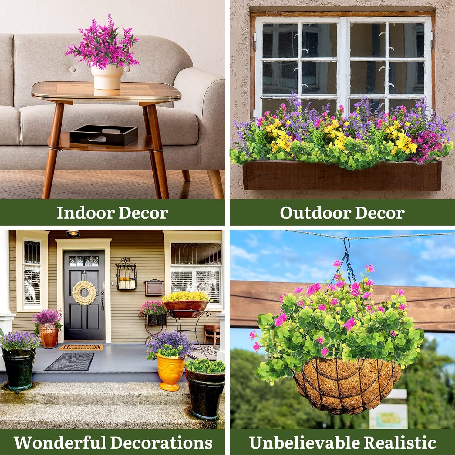 24 Bundles Artificial Fall Flowers For Outdoor Fake Autumn Flower Plants Boxwood Faux Plastic Shrubs Plants For Patio Porch Garden Hanging Vase Pots Home Decor (Classic Style)