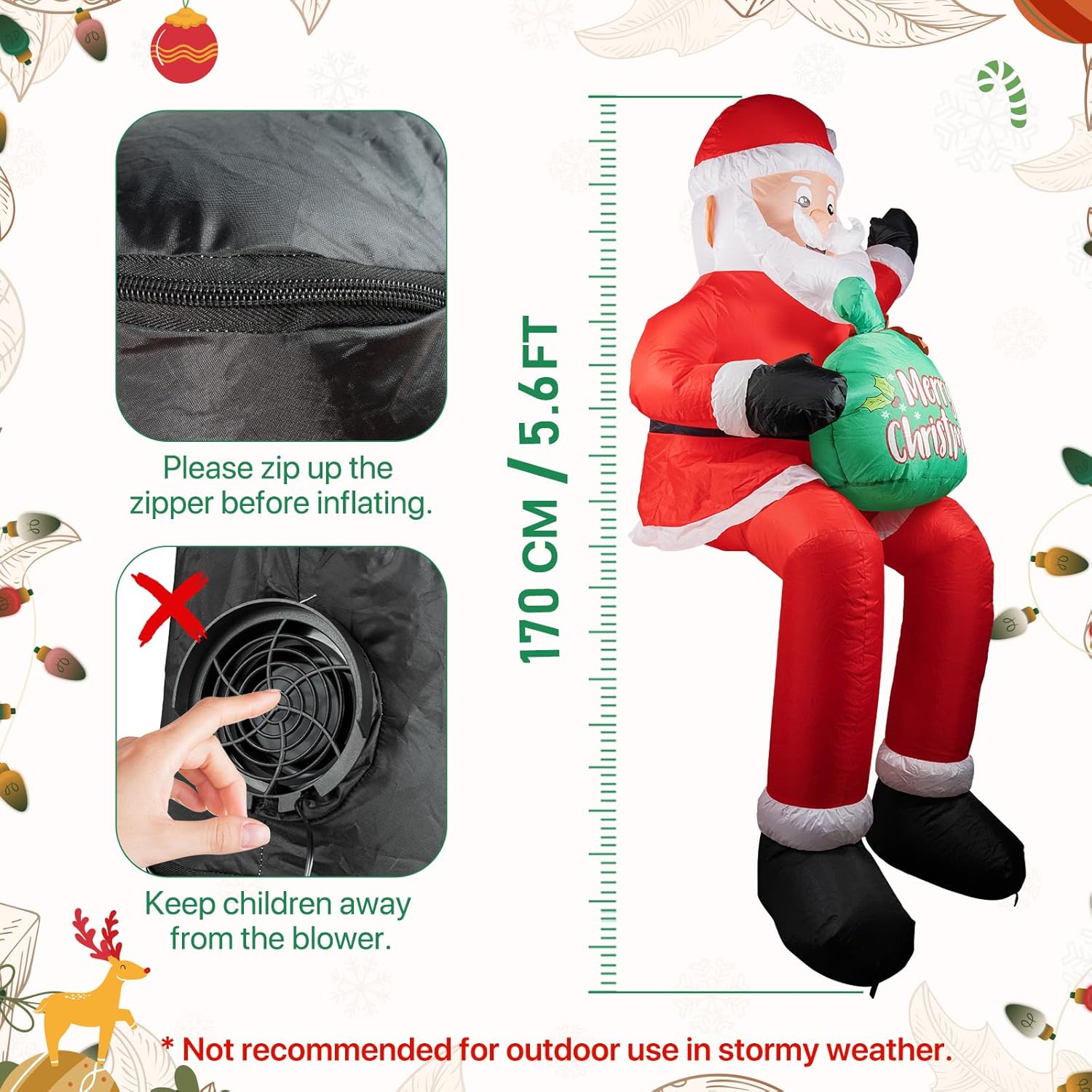 5.6 Ft Christmas Inflatable Santa Claus Built-In Led Lights, Blow Up Outdoor Yard Decoration For Xmas Holiday Party Gard