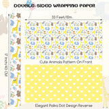Reversible Baby Shower Wrapping Paper Roll 17 Inch X 33 Feet Gift Wrapping Paper With Animals & New Baby Design For Neutral Baby Shower, Boys Girls Newborn, 1St Birthday, Celebration