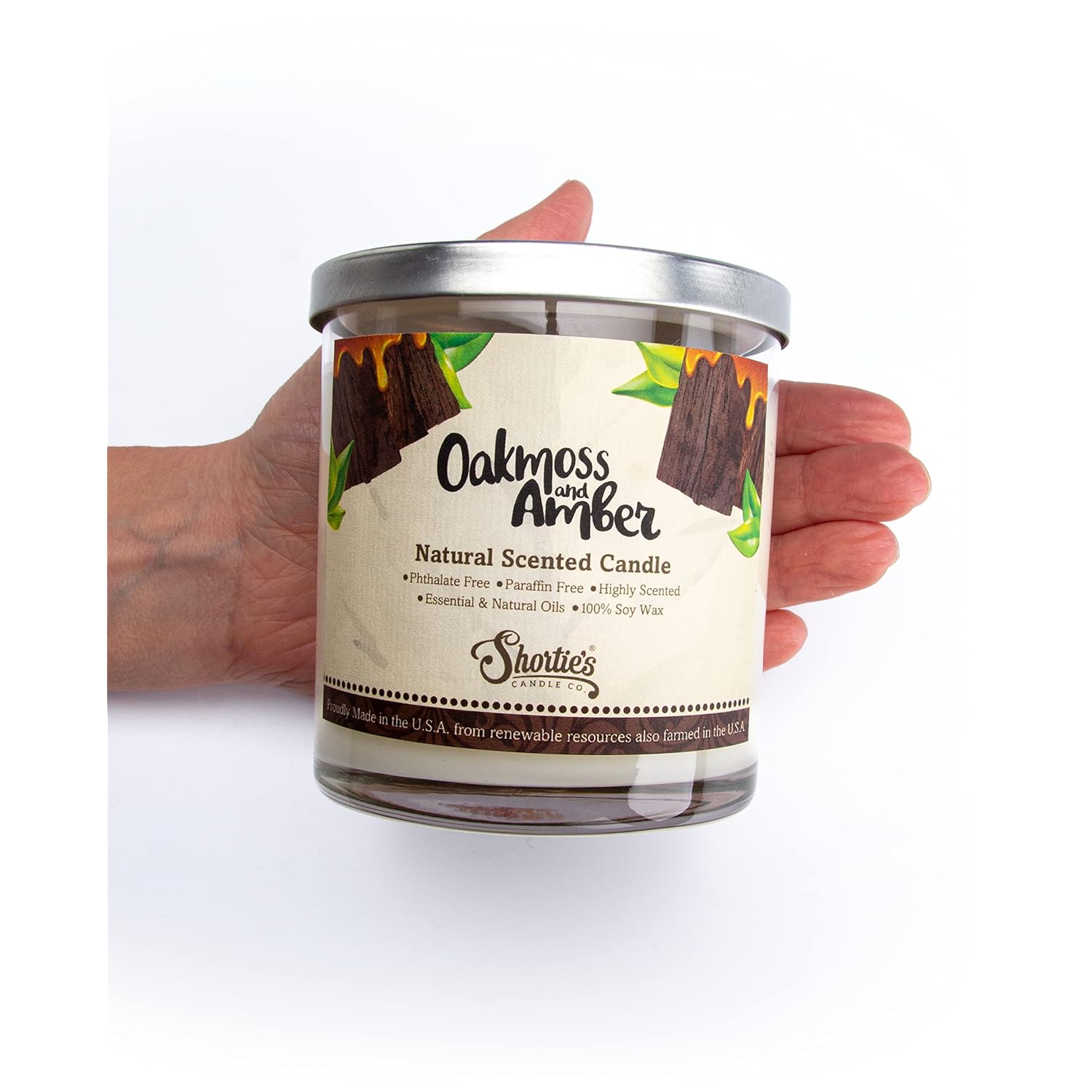 Oakmoss & Amber Scented Natural Soy Candle, Essential Fragrance Oils, 100% Soy, Phthalate & Paraben Free, Clean Burning, 9 Oz.