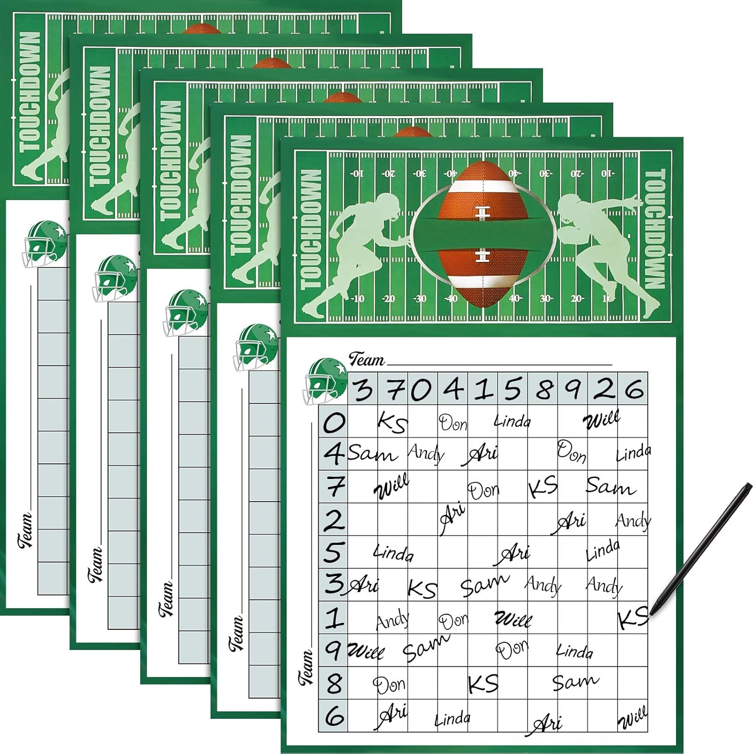 5 Pieces Square Game Sheet Posters Football Game Squares 100 Grids Score Record Posters Football Party Sports Games Decorations For Match Party, 11 X 17 Inches