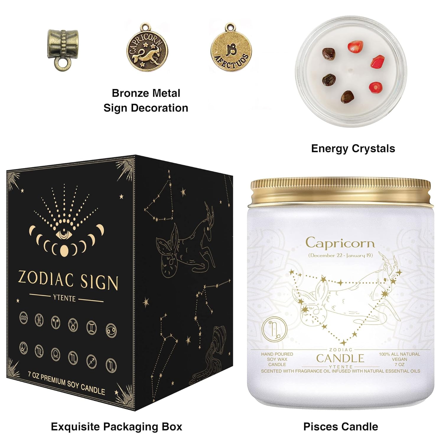 Zodiac Sign Candles, Zodiac Crystal Sign Candles,Astrology Scented Candles Best Friends Gifts For Women, Men Sister Brother Zodiac Funny Birthday Gift Candle Jar (Capricorn)