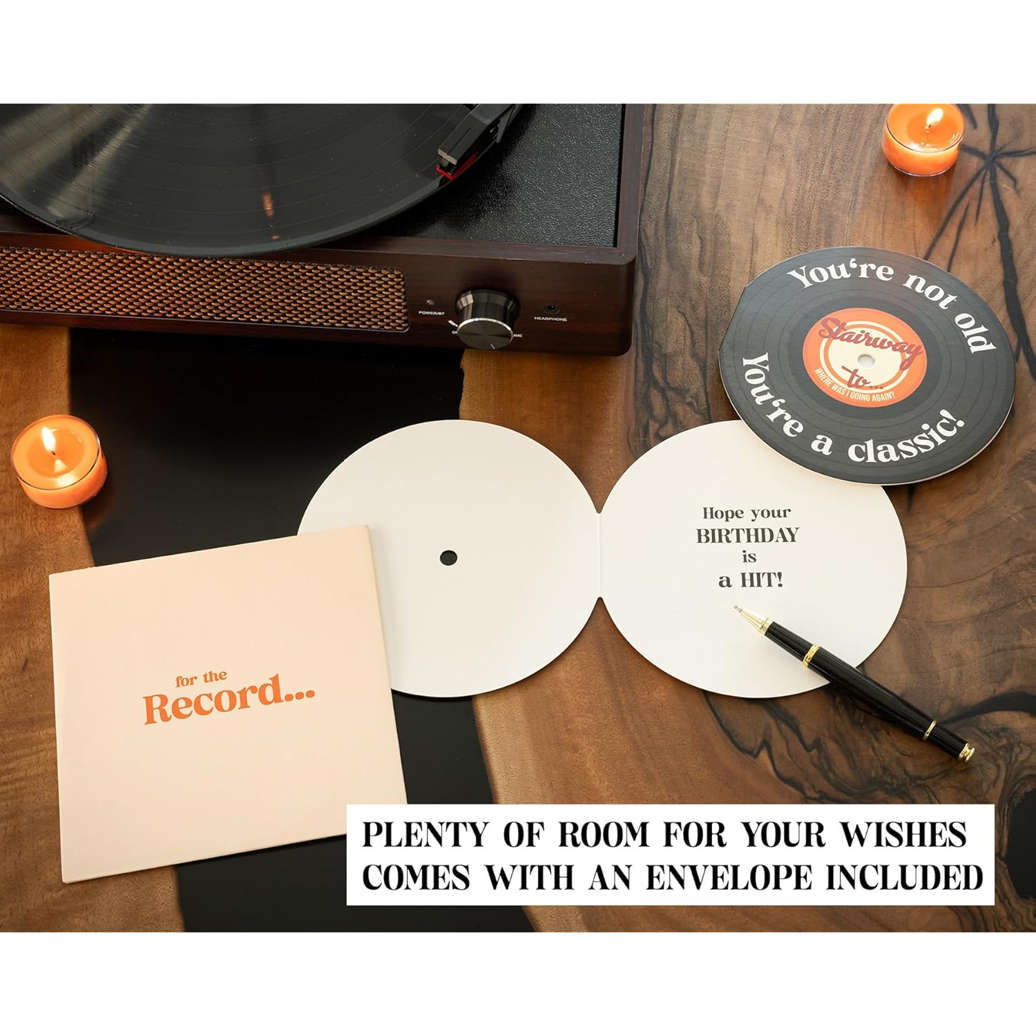 Funny Birthday Gift For Men And Women - For The Record Vinyl Birthday Card With Envelope | 30Th, 40Th, 50Th, 60Th, And 70Th Birthday Gifts For Her, Him, Sister, Best Friend