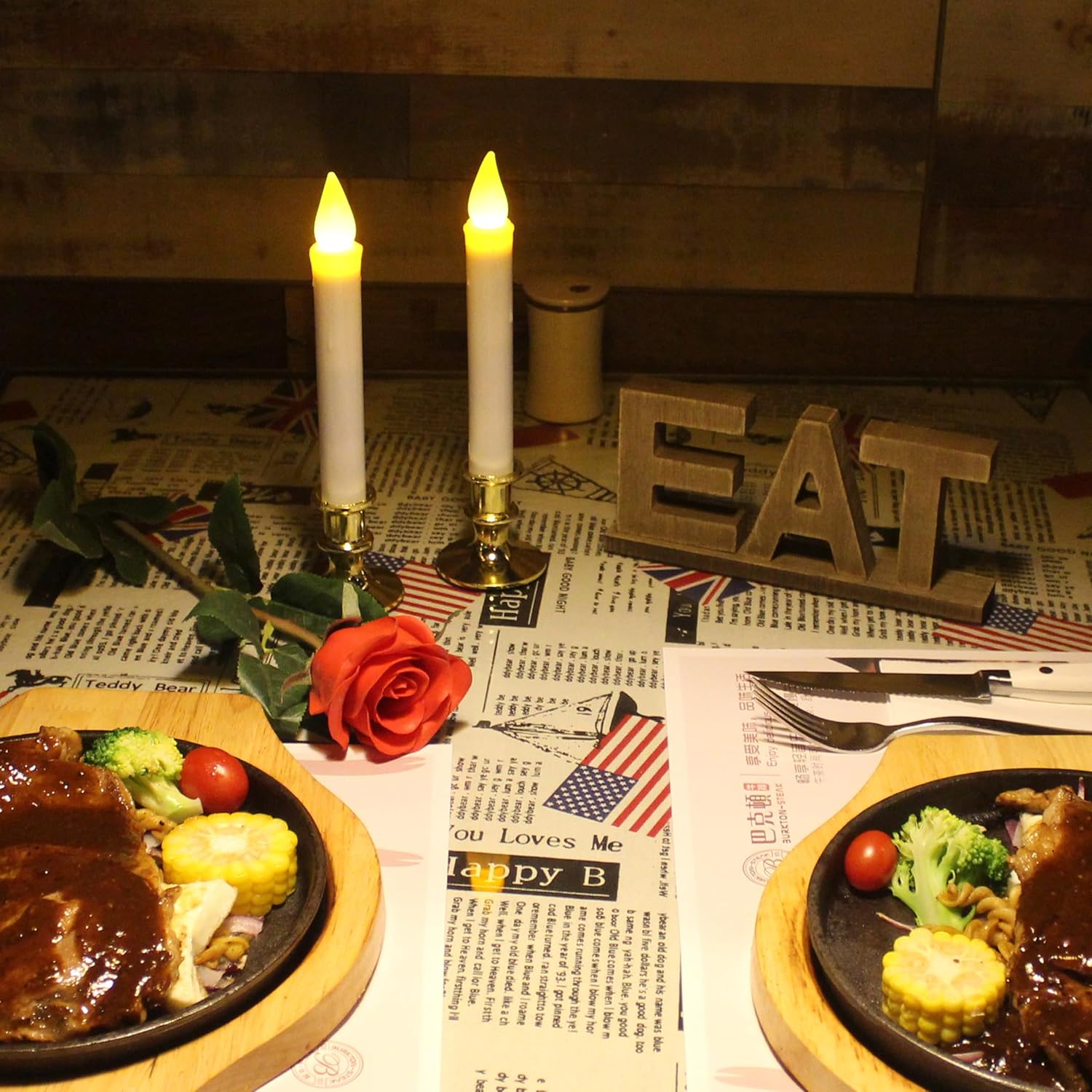 Window Candles With Suction Cups, Battery Operated Led Taper, Auto On/Off, Removable Gold Base, Flickering Warm Orange Flameless Lights Decor. (4 Pack)