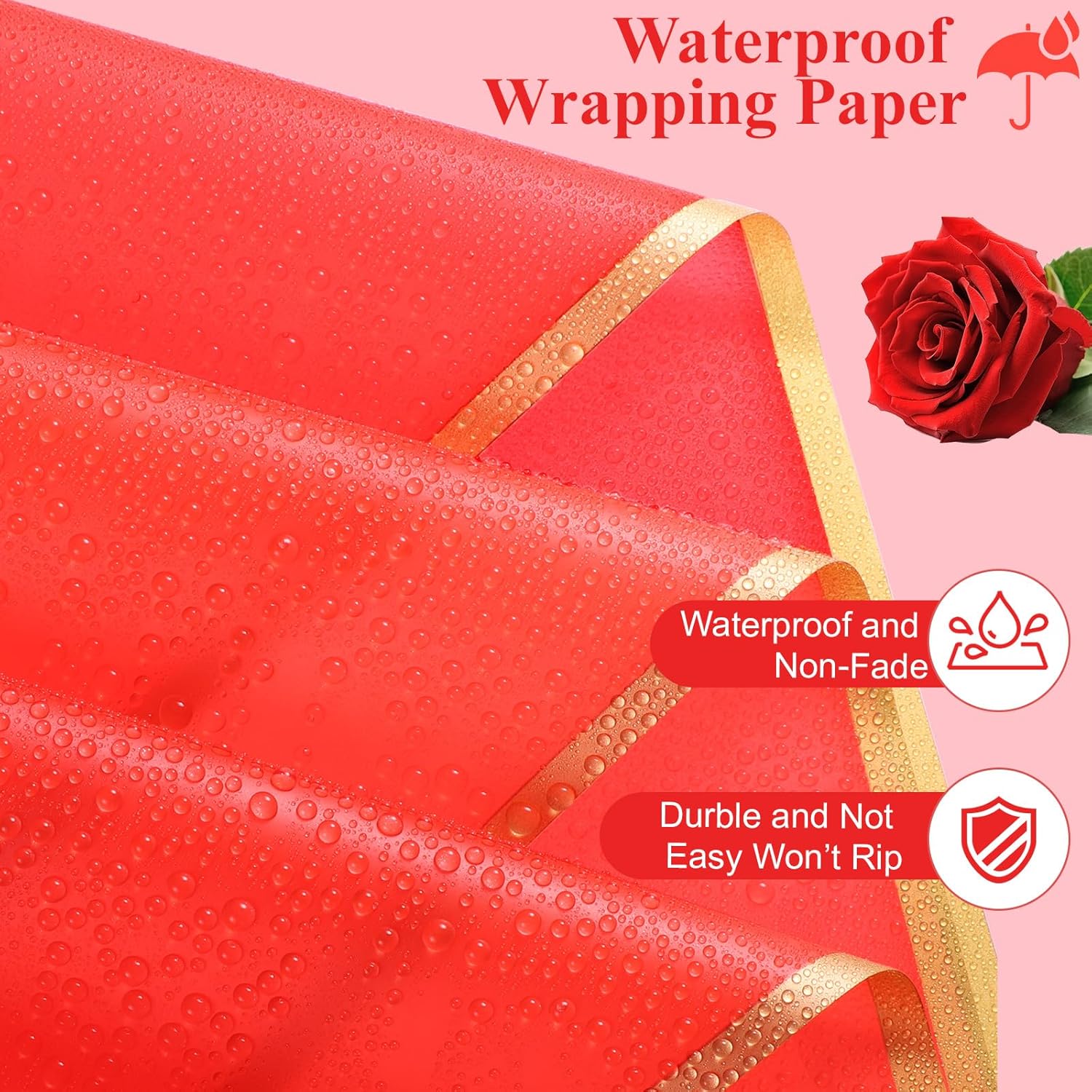 25 Sheets Red Flower Wrapping Paper Waterproof Floral Bouquet Wrapping Paper For Valentine'S Day Birthday Party Favor Florist Supplies Gift Wrapping Crafts