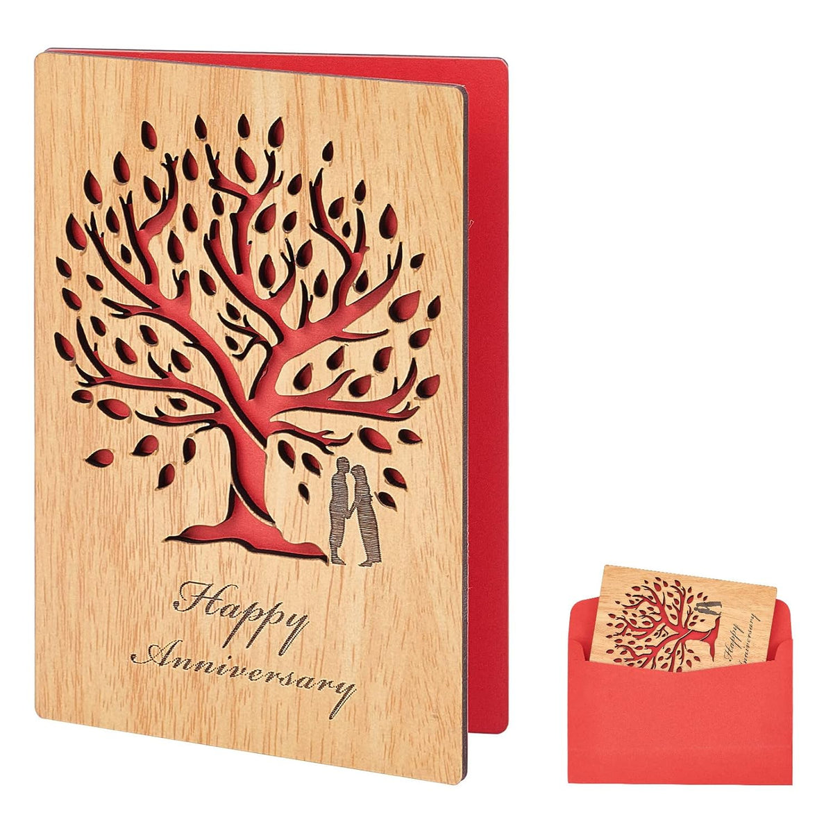 Wedding Anniversary Card, Wood Happy Anniversary Card, Tree Of Life Design, Handmade Wooden Greeting Card Gifts For Weddings Anniversary Mother'S Day Valentine'S Day Birthdays